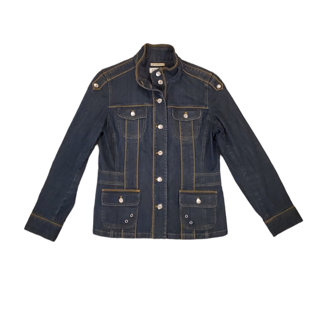 Jones New York Women's Dark Rinse Stretch Denim‎ Button-Down Jacket Medium